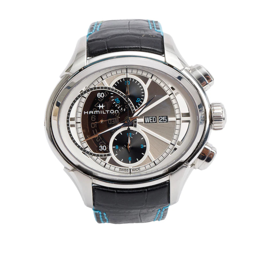 Stainless Steel Jazzmaster Face 2 Face II Automatic Chronograph Watch H32866781 w/ Box &amp; Papers