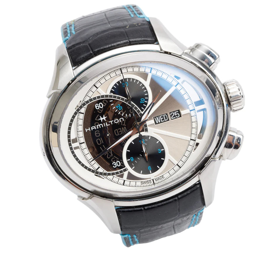 Stainless Steel Jazzmaster Face 2 Face II Automatic Chronograph Watch H32866781 w/ Box &amp; Papers