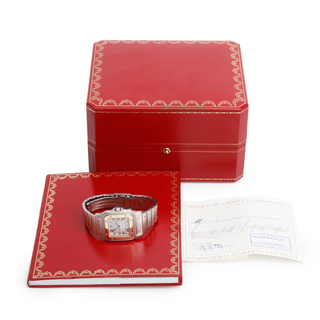 Stainless Steel &amp; 18k Yellow Gold Santos De Galbee Quartz Watch, Medium Model 1566 w/ Box &amp; Papers Coeur Cult Core