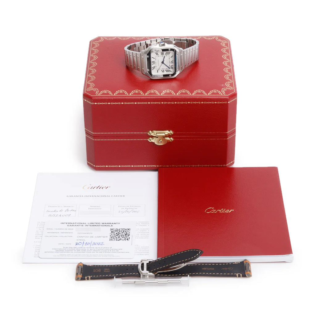 Stainless Steel Santos de Automatic Watch, Medium Model 4075 w/ Box, Papers &amp; Extra Strap Coeur Cult Core