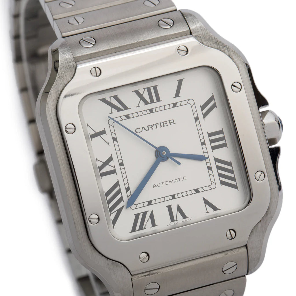 Stainless Steel Santos de Automatic Watch, Medium Model 4075 w/ Box, Papers &amp; Extra Strap Coeur Cult Core