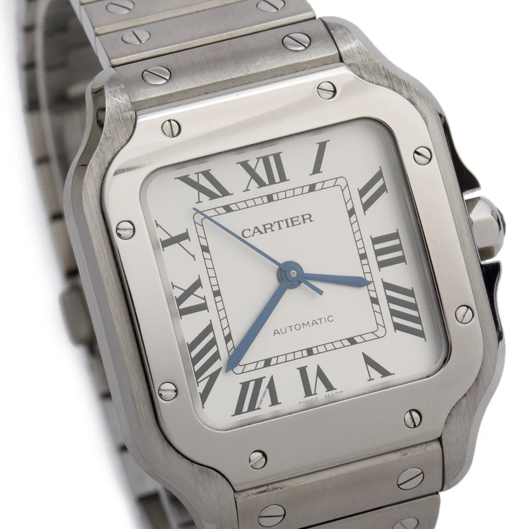 Stainless Steel Santos de Automatic Watch, Medium Model 4075 w/ Box, Papers &amp; Extra Strap Coeur Cult Core