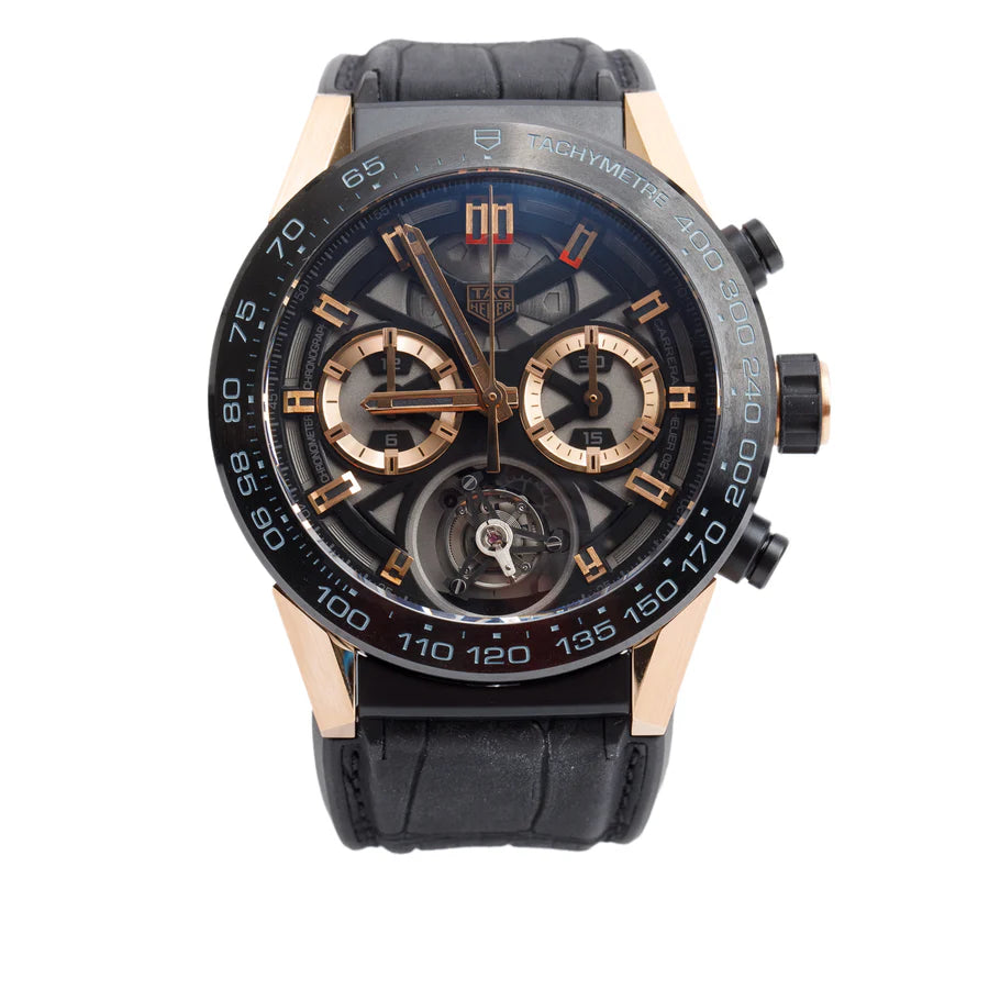 18k Rose Gold, Black Titanium &amp; Ceramic Carrera 45 MM Automatic Chronograph Tourbillon Watch CAR5A5U w/ Box &amp; Papers