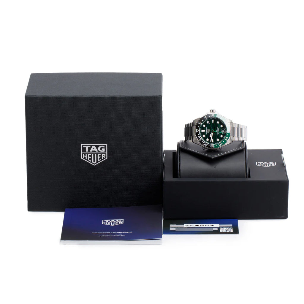 2025 Stainless Steel Aquaracer Professional 300M GMT 42 MM Automatic Watch Green Dial WBP5115 w/ Box, Receipt &amp; Papers