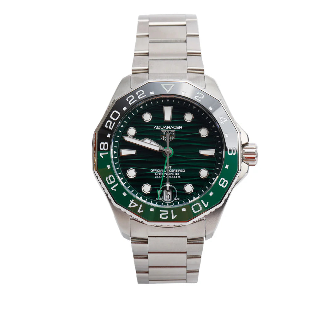 2025 Stainless Steel Aquaracer Professional 300M GMT 42 MM Automatic Watch Green Dial WBP5115 w/ Box, Receipt &amp; Papers