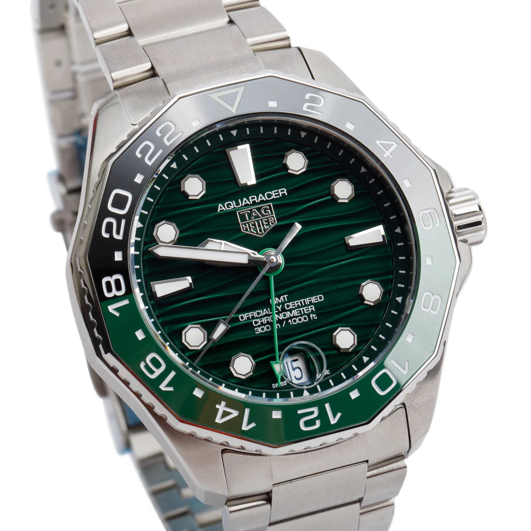 2025 Stainless Steel Aquaracer Professional 300M GMT 42 MM Automatic Watch Green Dial WBP5115 w/ Box, Receipt &amp; Papers