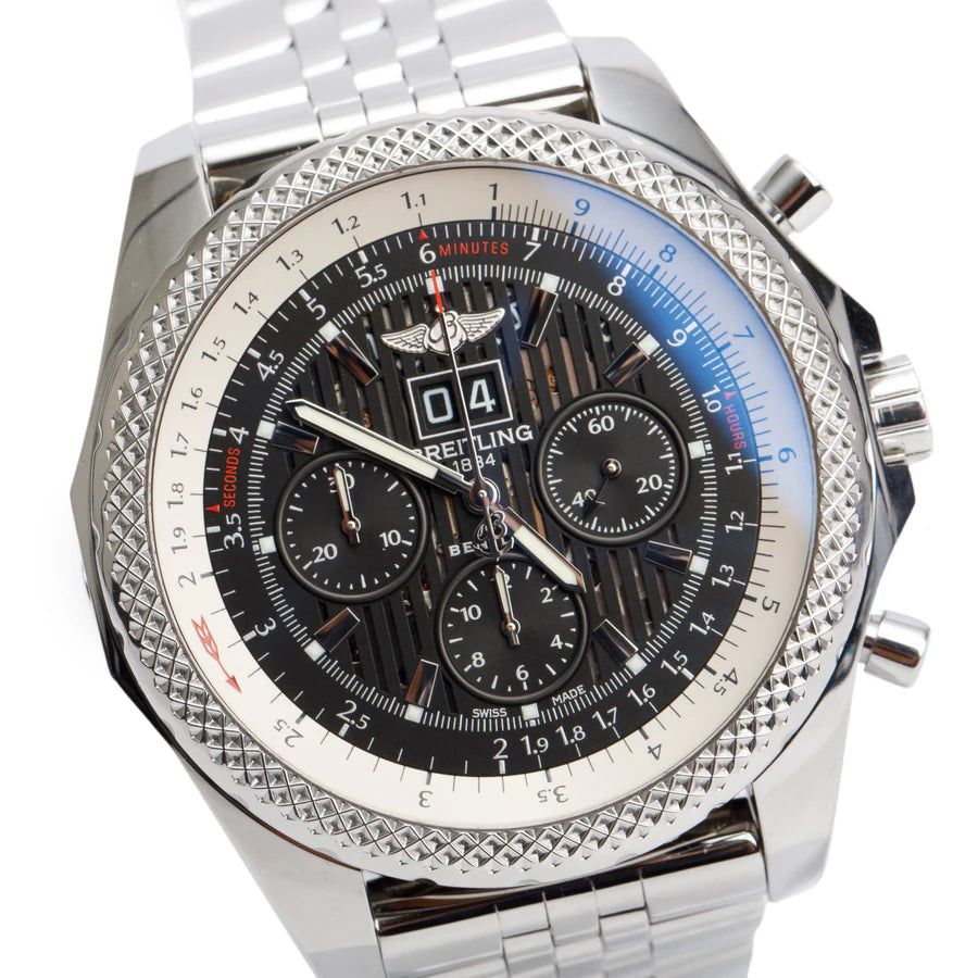 Stainless Steel Bently 6.75 49 MM Automatic Chronograph Watch A44364 w/ Box &amp; Papers