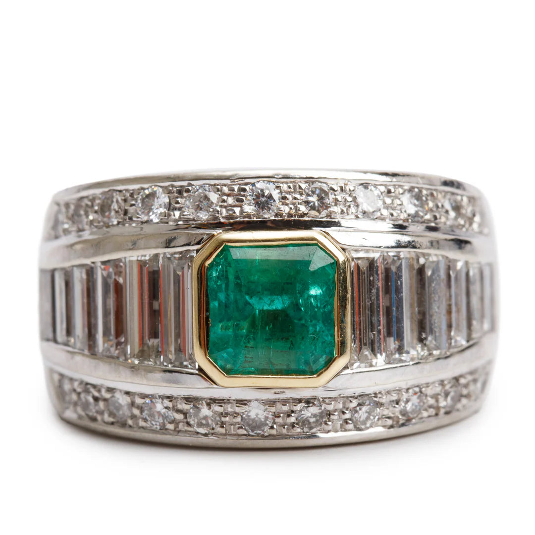 14k White &amp; Yellow Gold Emerald &amp; Diamond Ring, Size 6.75 Coeur Cult Core