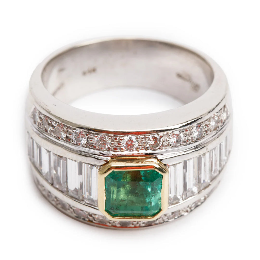 14k White &amp; Yellow Gold Emerald &amp; Diamond Ring, Size 6.75 Coeur Cult Core