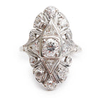 Antique 18k White Gold Diamond Filigree Ring, Size 5.5 Coeur Cult Core