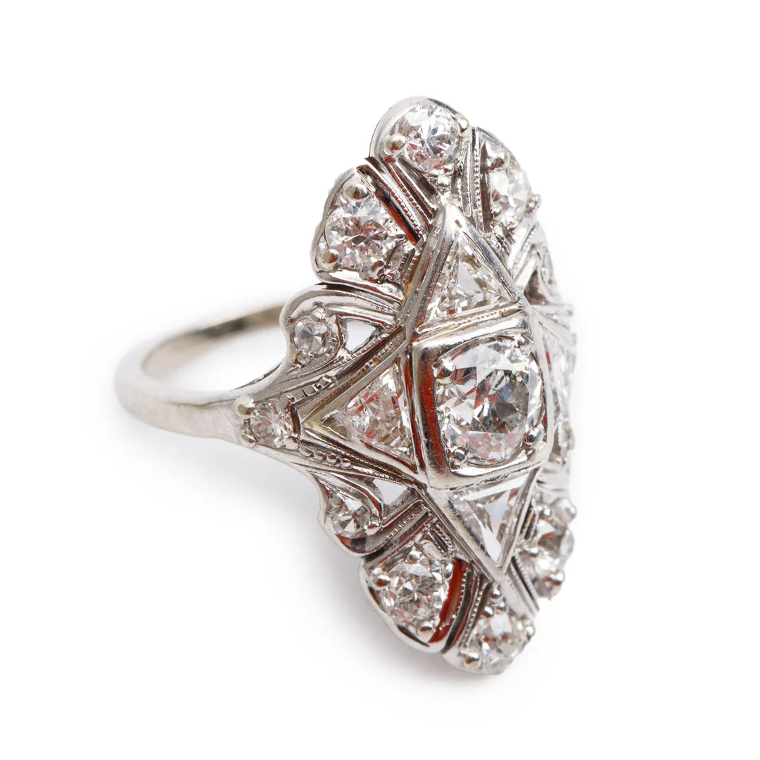 Antique 18k White Gold Diamond Filigree Ring, Size 5.5 Coeur Cult Core