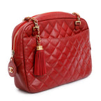 Vintage Red Quilted Lambskin Leather Tassel Camera Bag Coeur Cult Core