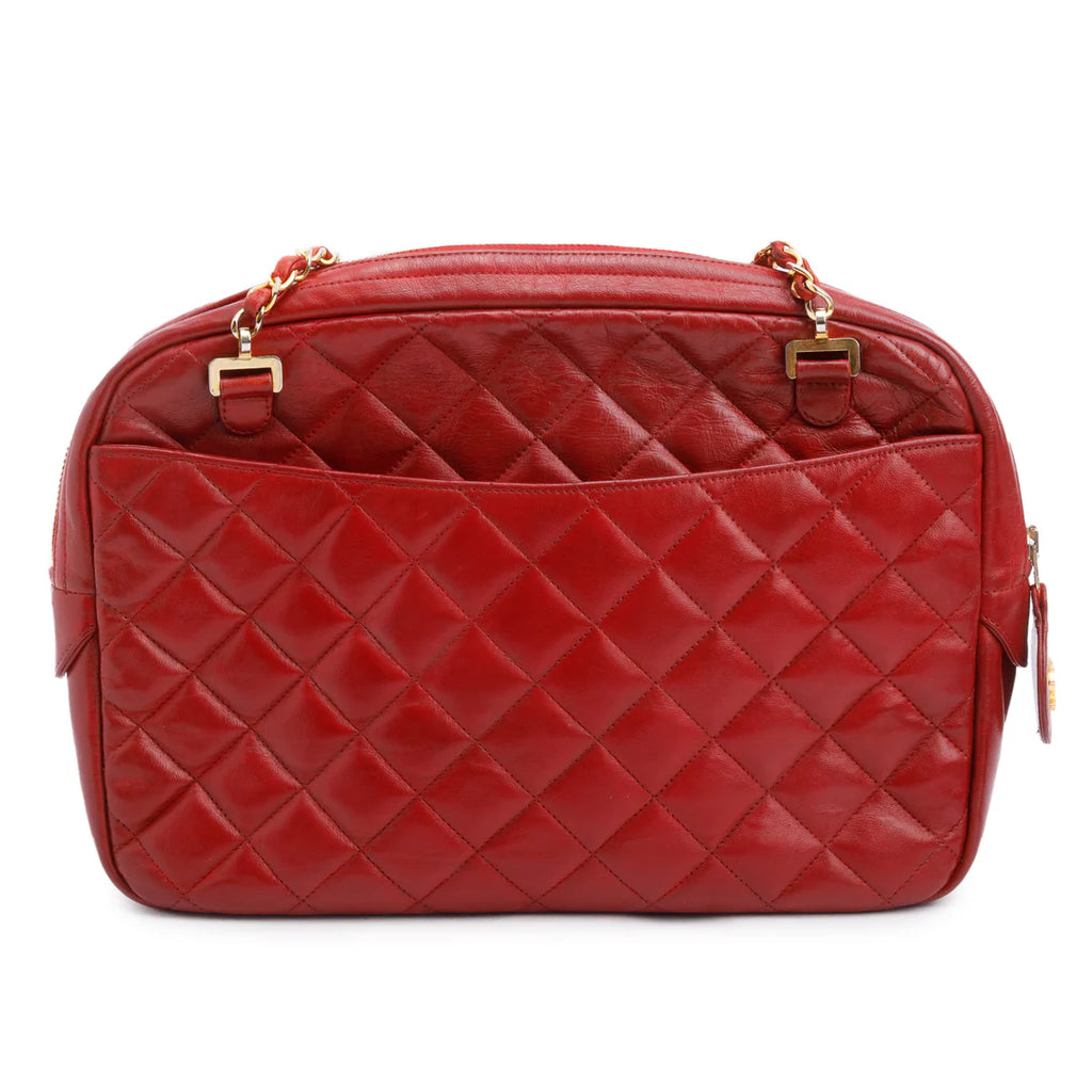 Vintage Red Quilted Lambskin Leather Tassel Camera Bag Coeur Cult Core