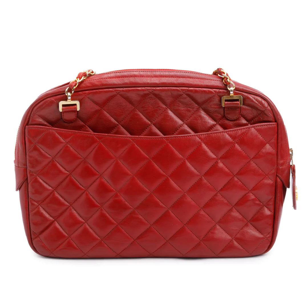 Vintage Red Quilted Lambskin Leather Tassel Camera Bag Coeur Cult Core