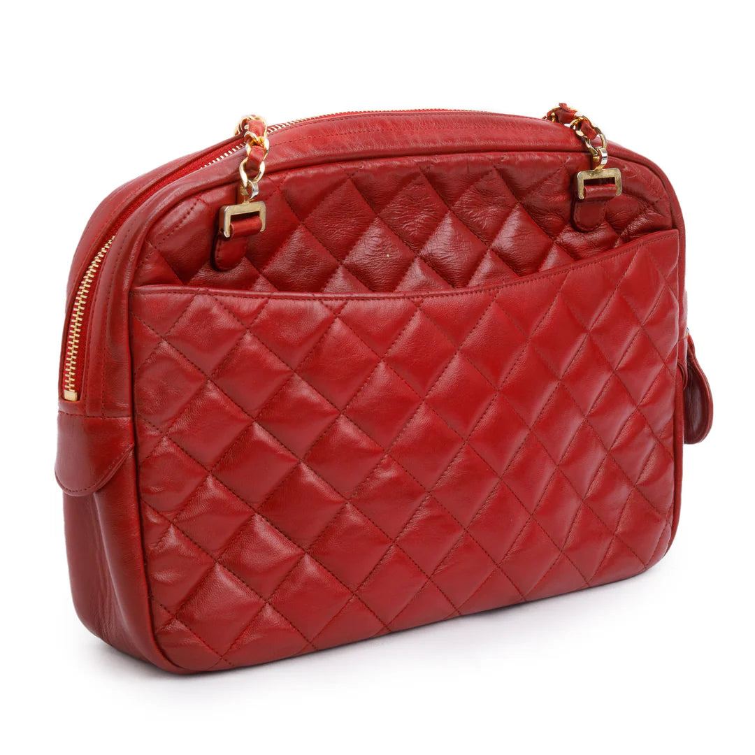 Vintage Red Quilted Lambskin Leather Tassel Camera Bag Coeur Cult Core