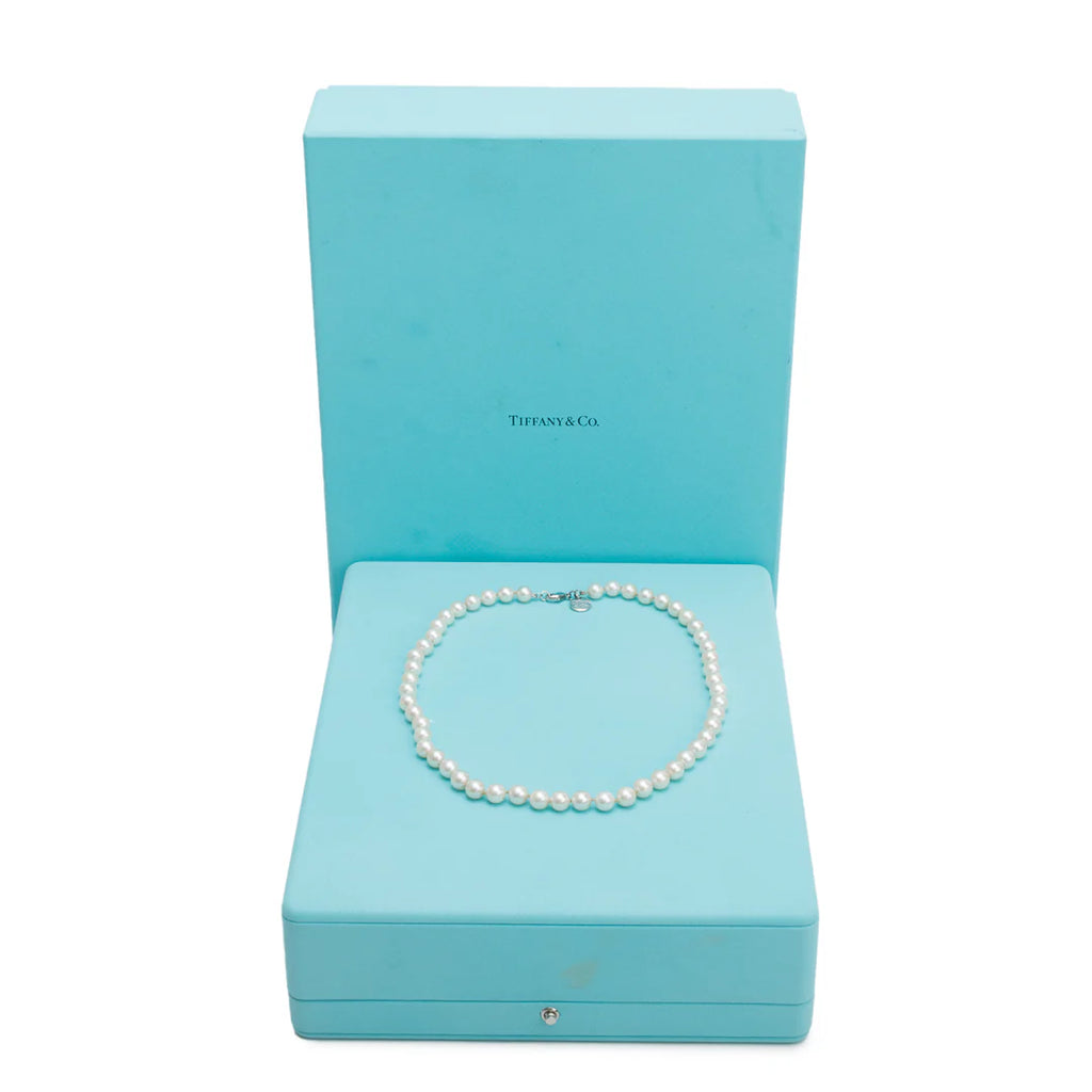 2022 18k White Gold 7-7.5 MM Akoya Cultured Pearl Necklace w/ Box &amp; Receipt Coeur Cult Core