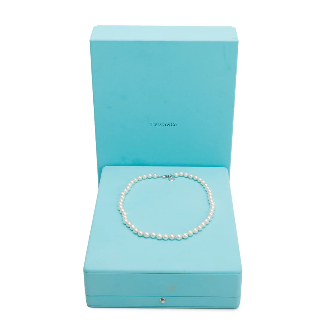 2022 18k White Gold 7-7.5 MM Akoya Cultured Pearl Necklace w/ Box &amp; Receipt Coeur Cult Core