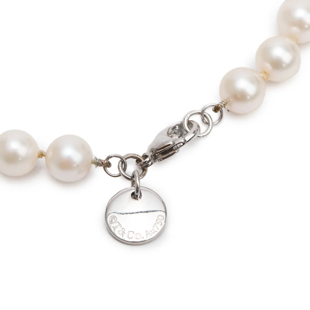 2022 18k White Gold 7-7.5 MM Akoya Cultured Pearl Necklace w/ Box &amp; Receipt Coeur Cult Core
