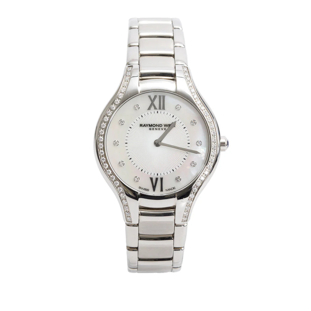 Stainless Steel Diamond Bezel Mother of Pearl Diamond Dial Noemia 32 MM Quartz Watch 5132 w/ Box