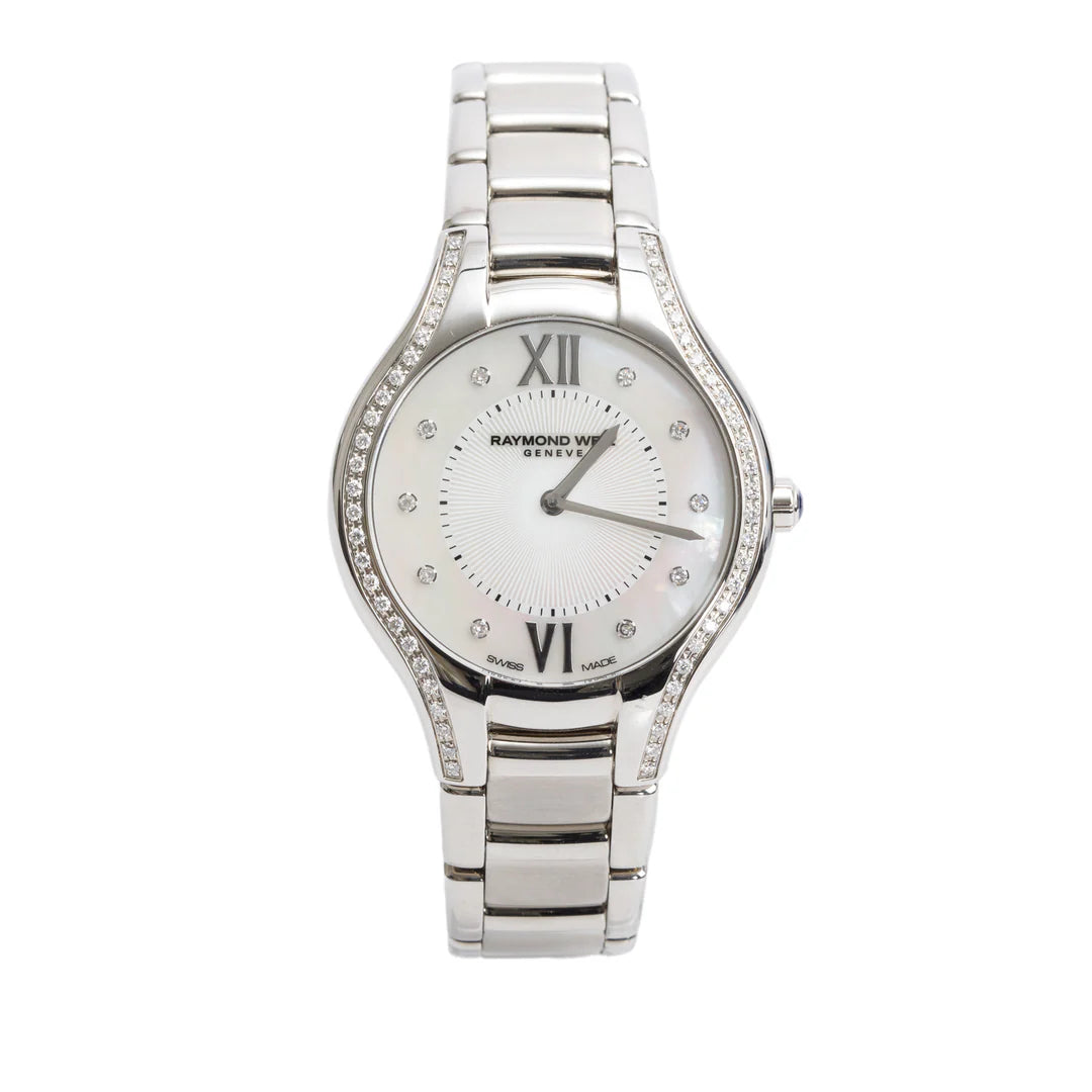 Stainless Steel Diamond Bezel Mother of Pearl Diamond Dial Noemia 32 MM Quartz Watch 5132 w/ Box