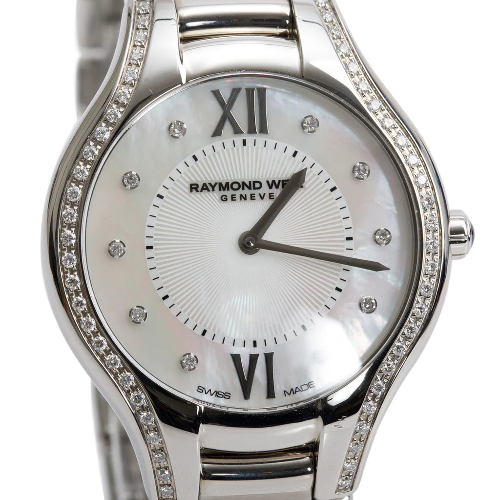 Stainless Steel Diamond Bezel Mother of Pearl Diamond Dial Noemia 32 MM Quartz Watch 5132 w/ Box