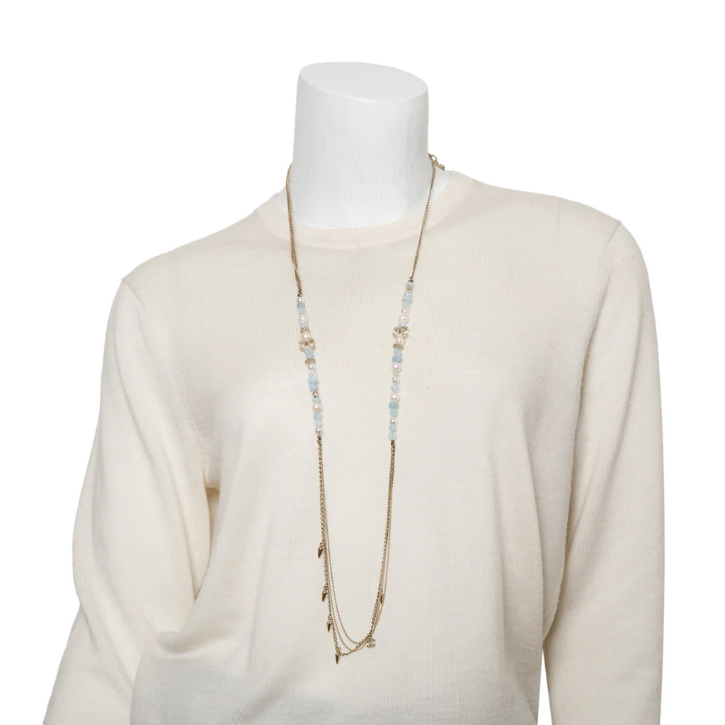 Gold-Plated Aquamarine &amp; Quartz Bead, Faux Pearl &amp; CC Station Necklace Coeur Cult Core