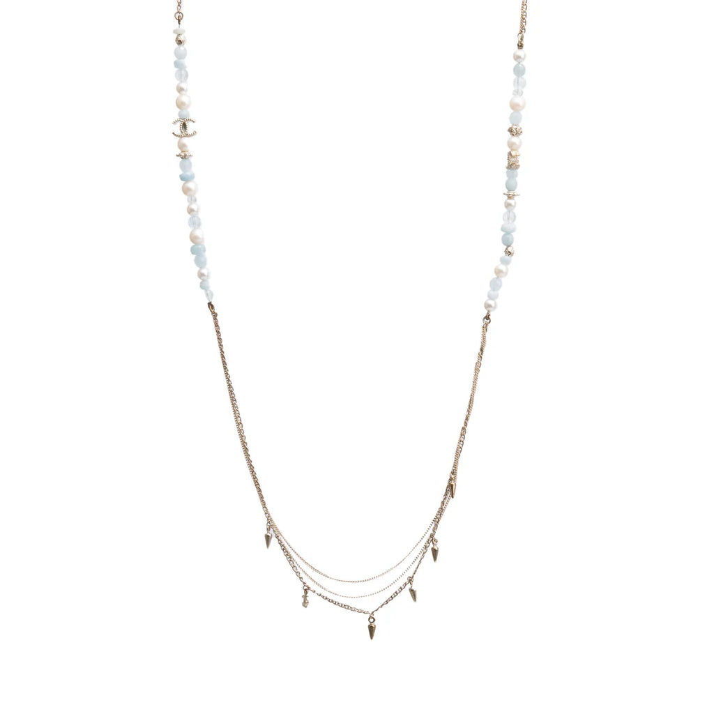 Gold-Plated Aquamarine &amp; Quartz Bead, Faux Pearl &amp; CC Station Necklace Coeur Cult Core