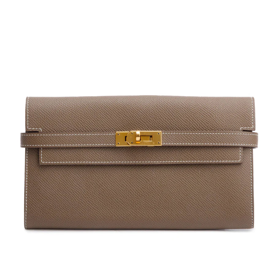Etoupe Epsom Leather Classic Kelly Longue Wallet Coeur Cult Core
