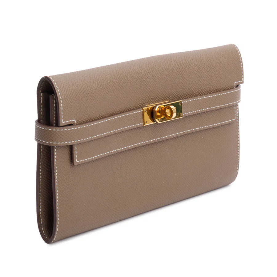 Etoupe Epsom Leather Classic Kelly Longue Wallet Coeur Cult Core
