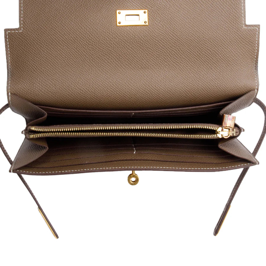 Etoupe Epsom Leather Classic Kelly Longue Wallet Coeur Cult Core