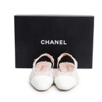 Pink Tweed White Patent Leather Cap Toe CC Slingback Flats, Size 37 w/ Box