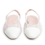 Pink Tweed White Patent Leather Cap Toe CC Slingback Flats, Size 37 w/ Box