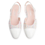 Pink Tweed White Patent Leather Cap Toe CC Slingback Flats, Size 37 w/ Box