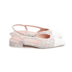 Pink Tweed White Patent Leather Cap Toe CC Slingback Flats, Size 37 w/ Box