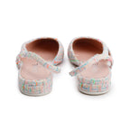 Pink Tweed White Patent Leather Cap Toe CC Slingback Flats, Size 37 w/ Box