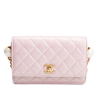Pink Iridescent Quilted Lambskin Leather CC Pearl Crush Classic Wallet on Chain w/ Box Coeur Cult Core