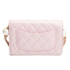 Pink Iridescent Quilted Lambskin Leather CC Pearl Crush Classic Wallet on Chain w/ Box Coeur Cult Core