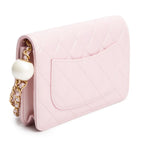 Pink Iridescent Quilted Lambskin Leather CC Pearl Crush Classic Wallet on Chain w/ Box Coeur Cult Core