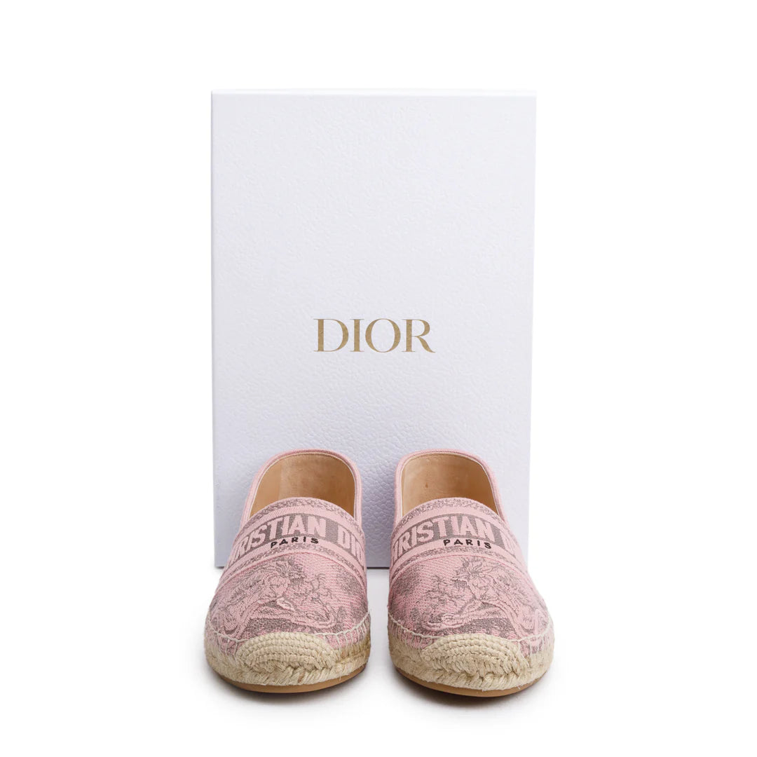 Pink Embroidered Toile De Jouy Granville Espadrille, Size 40 w/ Box
