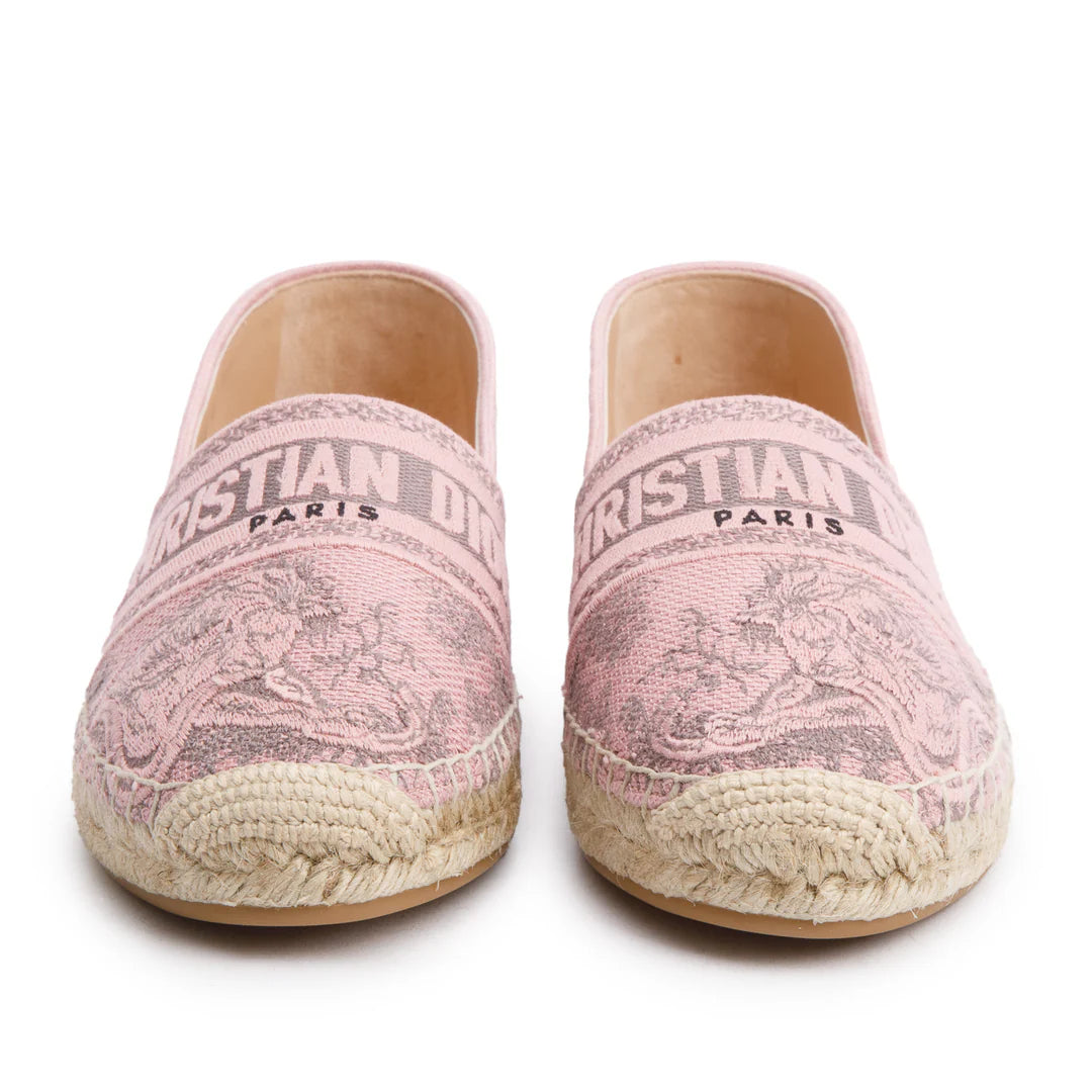 Pink Embroidered Toile De Jouy Granville Espadrille, Size 40 w/ Box