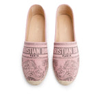 Pink Embroidered Toile De Jouy Granville Espadrille, Size 40 w/ Box