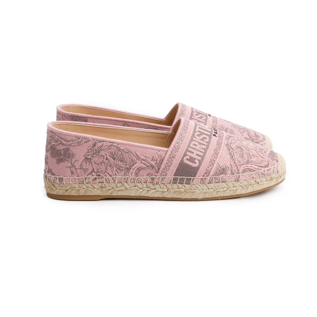 Pink Embroidered Toile De Jouy Granville Espadrille, Size 40 w/ Box