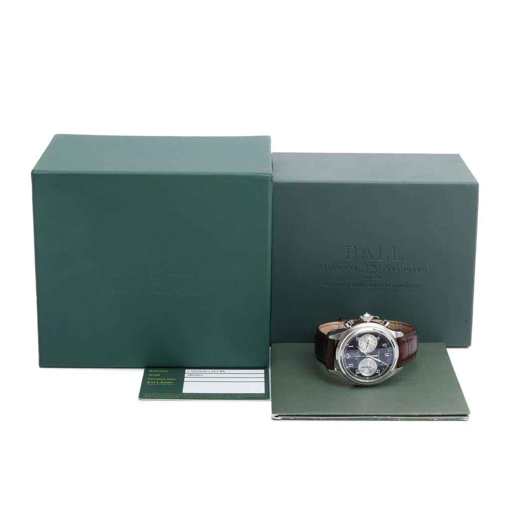 Stainless Steel Trainmaster Cannonball 43 MM Automatic Chronograph Watch Black Dial w/ Box &amp; Papers