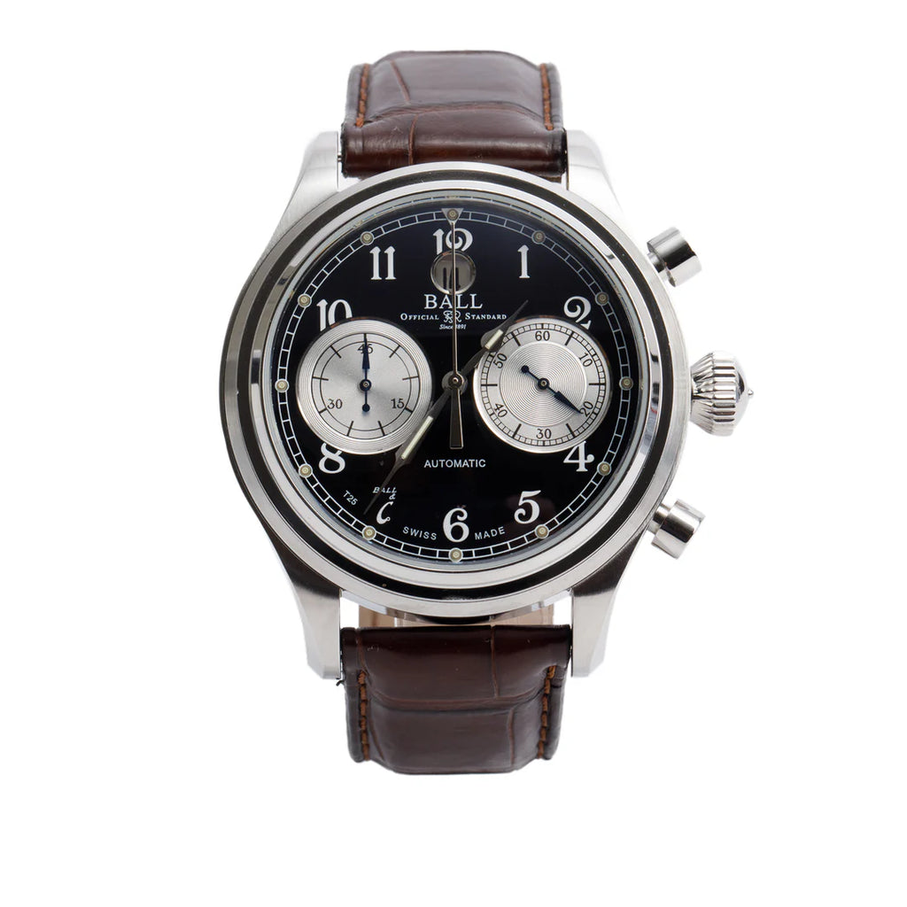 Stainless Steel Trainmaster Cannonball 43 MM Automatic Chronograph Watch Black Dial w/ Box &amp; Papers
