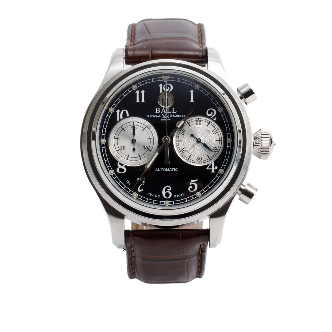 Stainless Steel Trainmaster Cannonball 43 MM Automatic Chronograph Watch Black Dial w/ Box &amp; Papers
