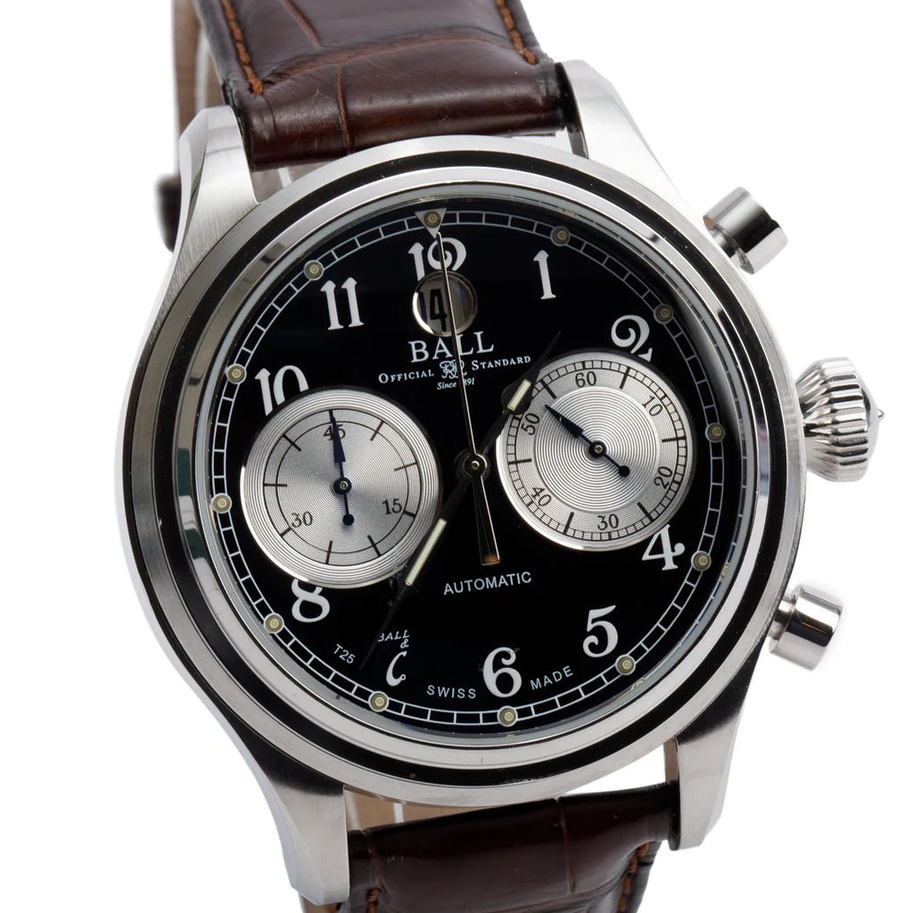 Stainless Steel Trainmaster Cannonball 43 MM Automatic Chronograph Watch Black Dial w/ Box &amp; Papers