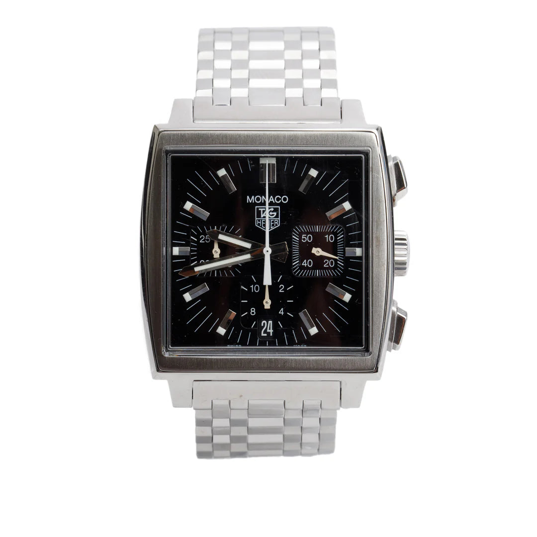 Stainless Steel Monaco 38 MM Automatic Watch Black Dial CW2111-0 w/ Box