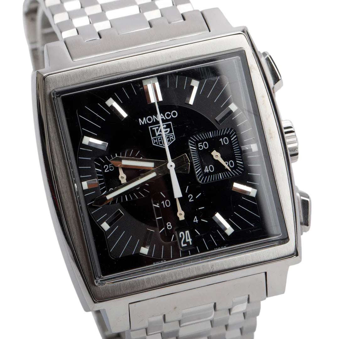 Stainless Steel Monaco 38 MM Automatic Watch Black Dial CW2111-0 w/ Box