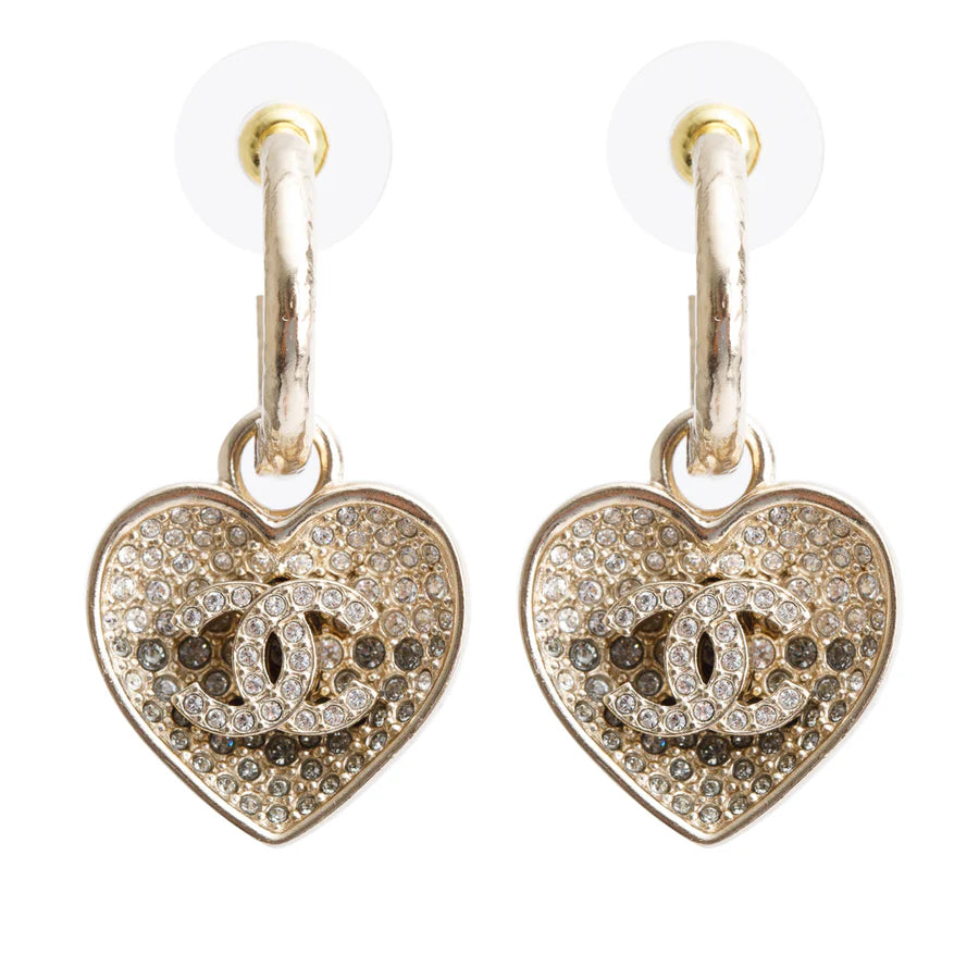 2023 Gold Plated Resin &amp; Strass CC Heart Drop Earrings w/ Box Coeur Cult Core
