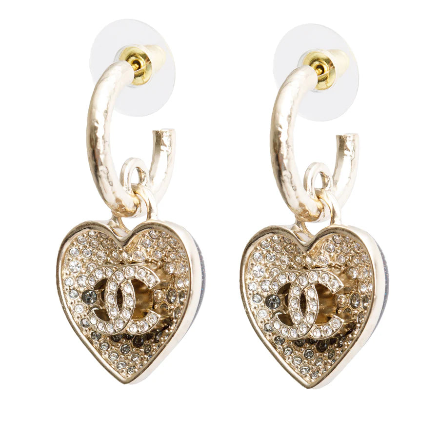 2023 Gold Plated Resin &amp; Strass CC Heart Drop Earrings w/ Box Coeur Cult Core